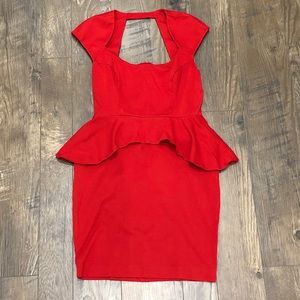Women’s Medium Red Bebe Peplum Body-Con Dress